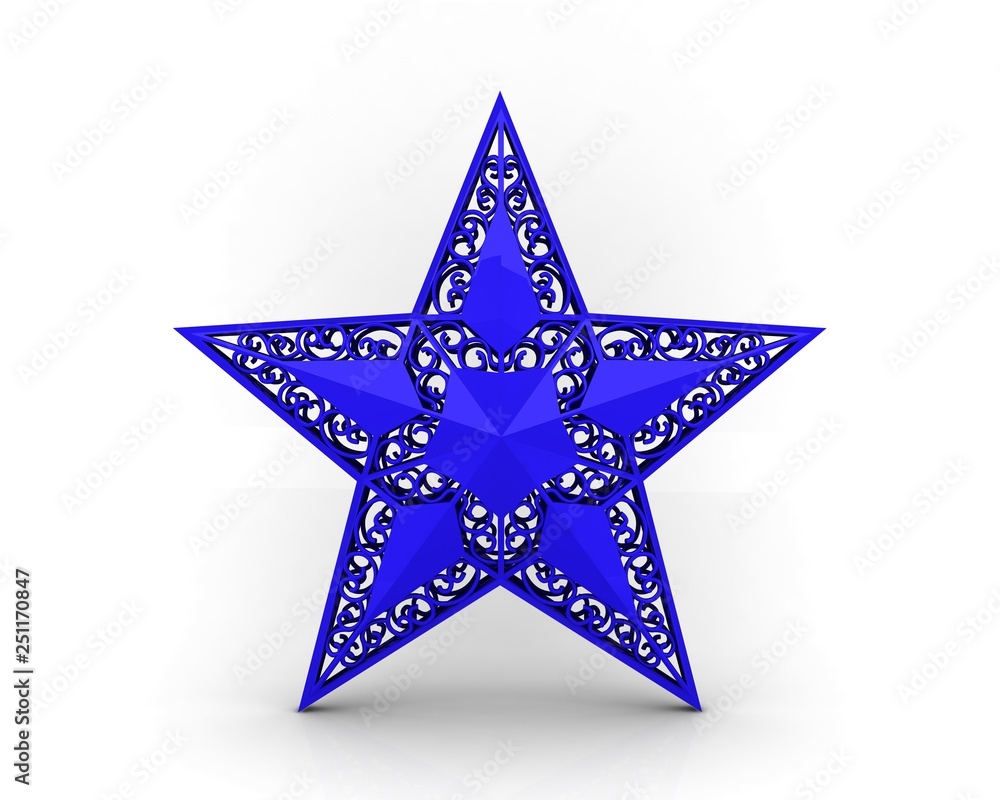 Obraz premium Blue star with ornaments isolated on a white background