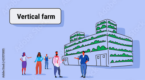 people walking outdoor plants smart farming system modern vertical organic green farm exterior male female character full length sketch flow horizontal
