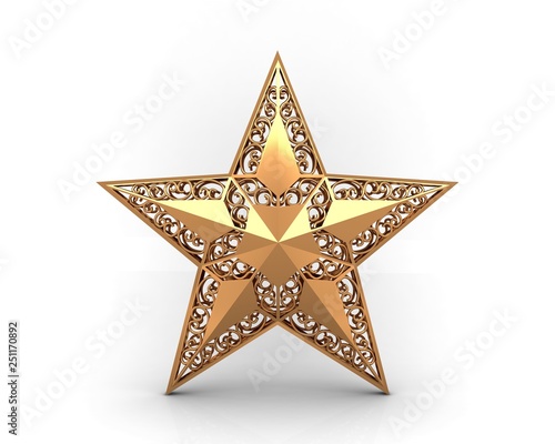 Gold star with ornaments isolated on a white background