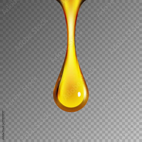 Golden oil drop isolated on white. Olive or fuel gold oil droplet concept. Liquid yellow sign