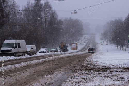Картината върху платно snowbound road during a snowstorm