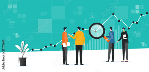 flat business team meeting working  analytics and monitoring investment finance plan on report graph dashboard concept