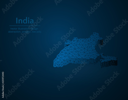 India map low poly vector illustration, South Asian country polygonal icon, isometric icon, ducation concept illustration, dark blue background