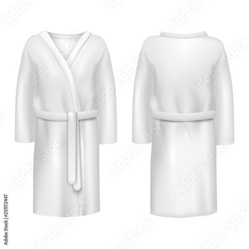 Realistic 3d Detailed White Blank Bathrobe Template Mockup Set. Vector