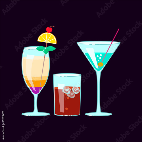 Set of exotic alcoholic cocktails