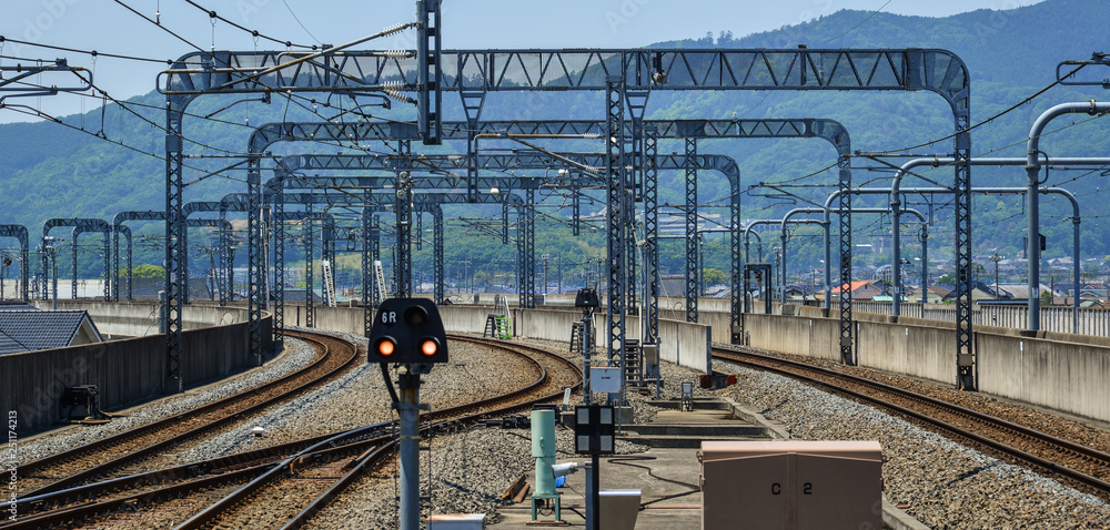 Naklejka premium Rail tracks at JR station in Utsunomiya, Japan