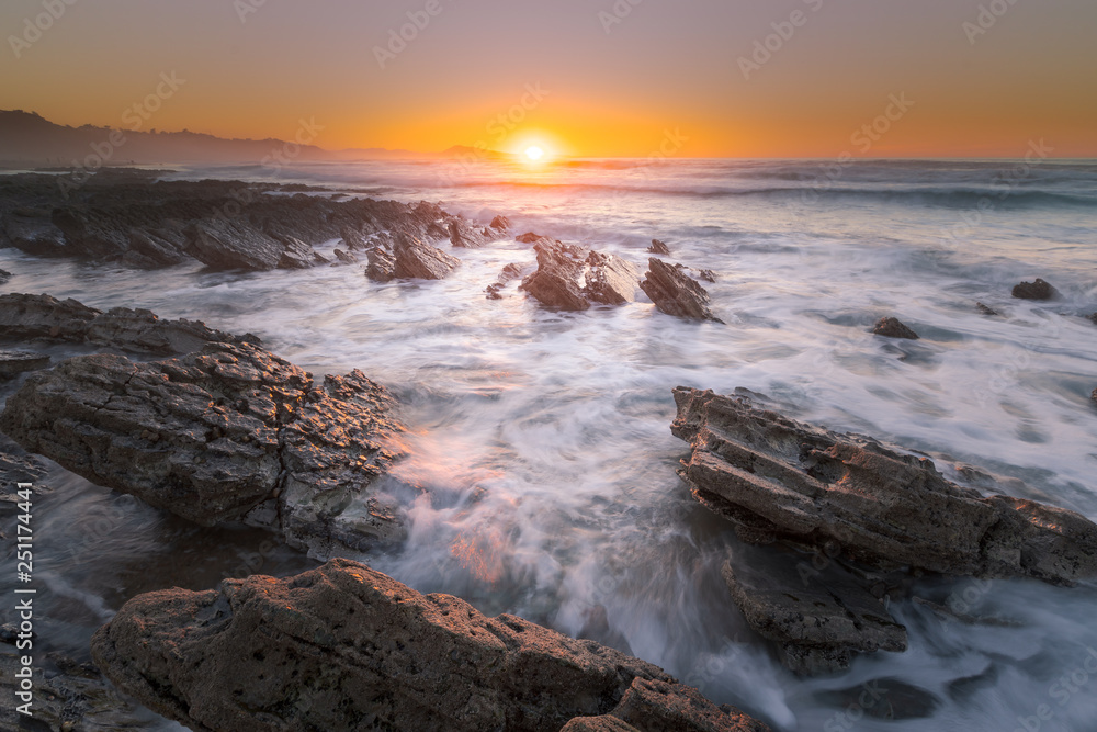 Fototapeta premium Sunset at Bidart's beach next to Biarritz, Basque Country. 