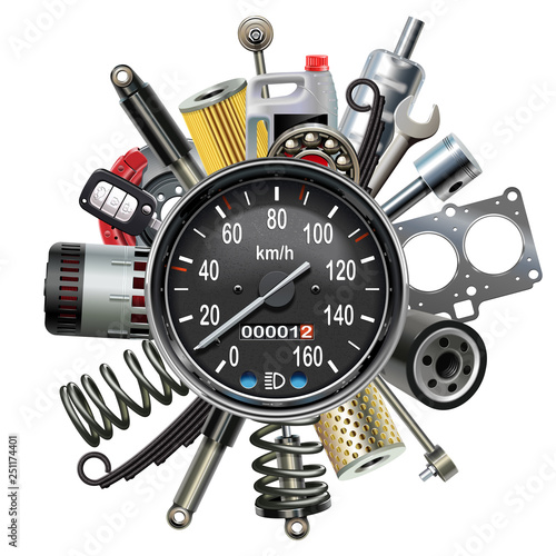 Vector Car Spares Concept with Speedometer