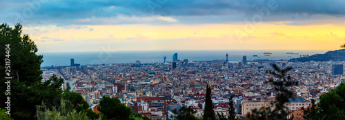 Top view of evening Barcelona