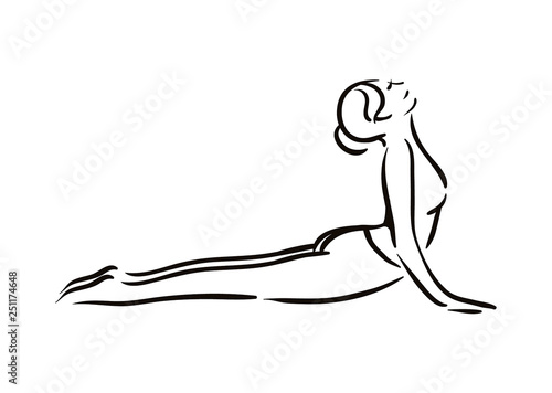 Yoga Cobra, bhujangasana pose illustration on white background. Relax and meditate. Healthy lifestyle. Balance training.