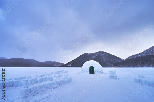 Beautiful scenic in Ice Igloo village at Shikaribetsu lake in Obhiro city, Japan.