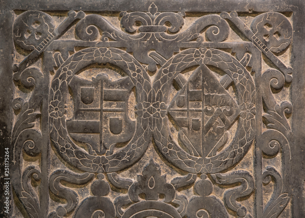 Detail of a stone sculpture in the church of Arras in France