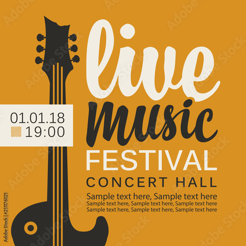 Canvas Print Vector banner or poster for live music festival with guitar, calligraphic inscri