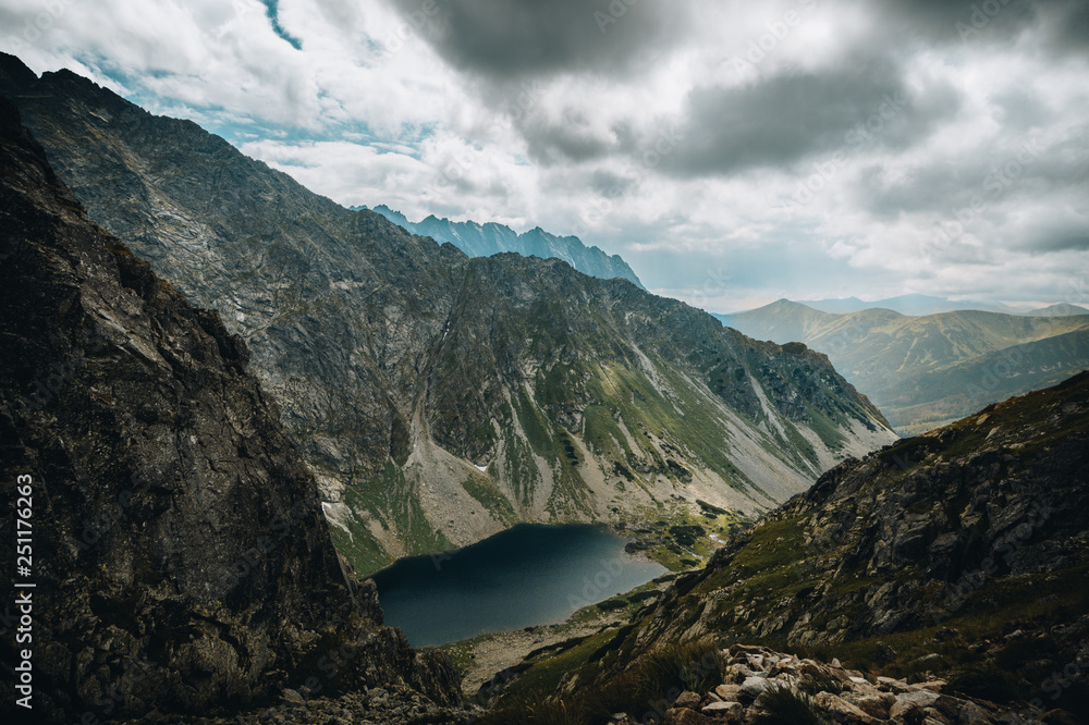 A blue lake among high mountains