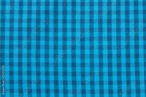 The background texture of the plaid fabric is blue. Abstract checkered background.