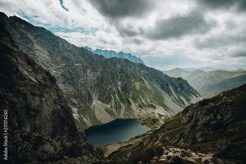 A blue lake among high mountains