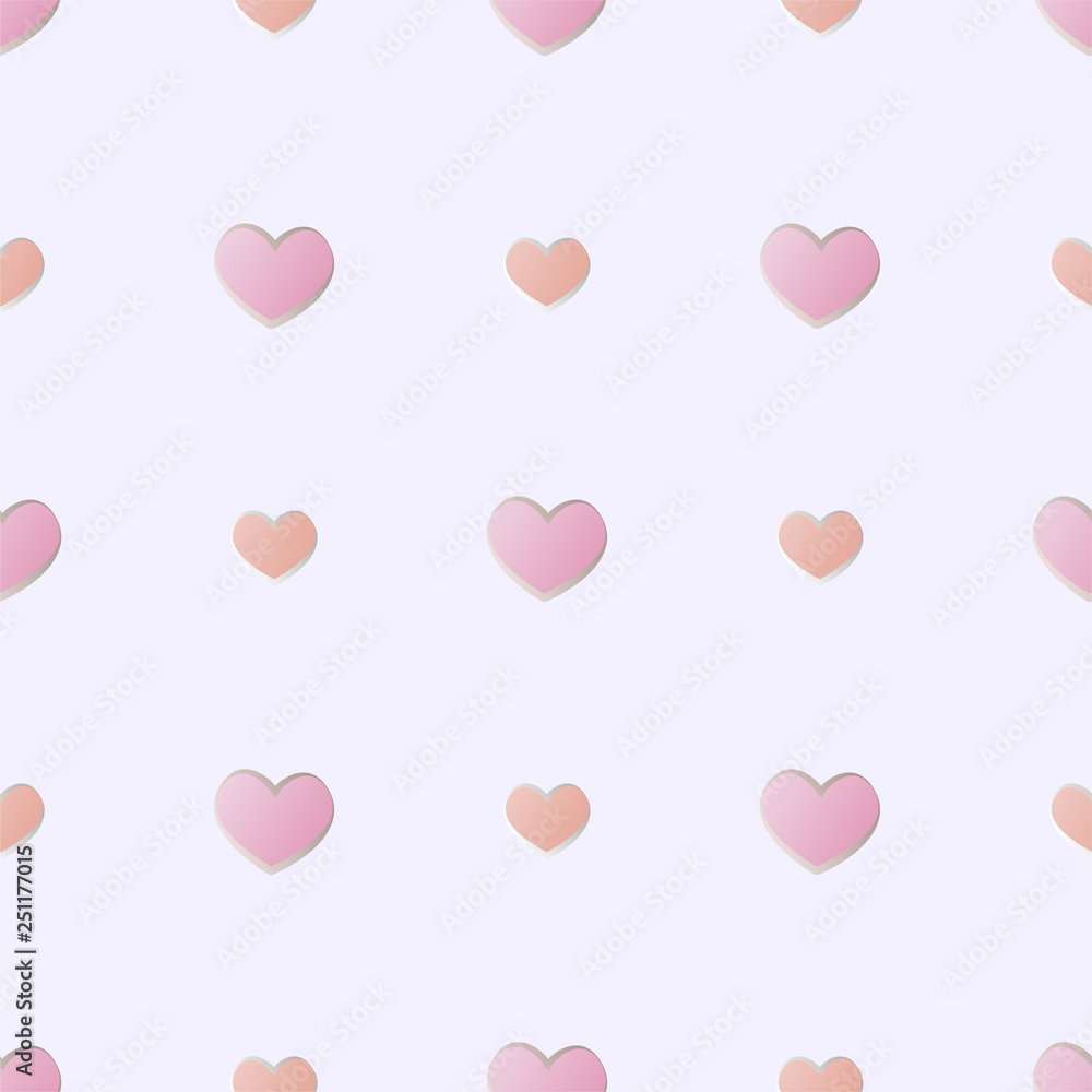 Flat vector seamless pattern with pink hearts on gray background. EPS10