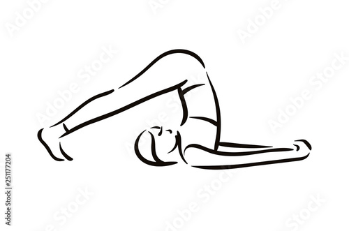 Yoga Plow, halasana pose illustration on white background. Relax and meditate. Healthy lifestyle. Balance training. photo