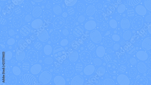 Easter pattern with ornamental eggs and decorative elements. Easter blue background. Vector illustration