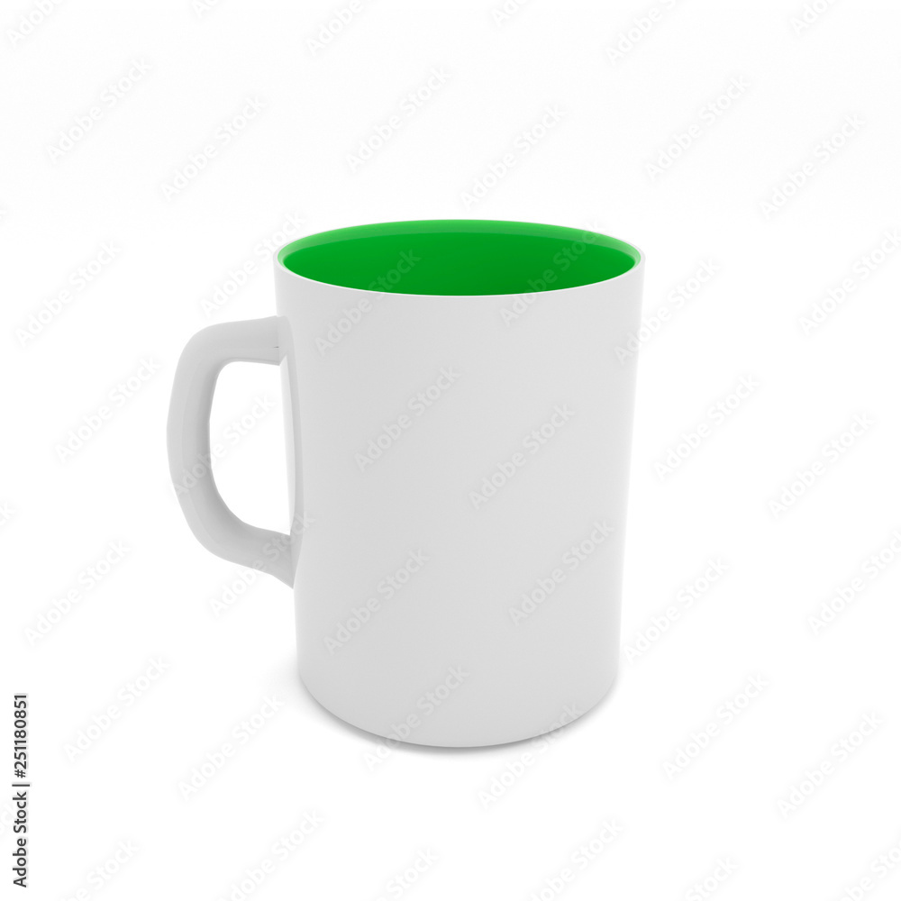 3d illustration of a ceramic white-green mug isolated on a white background. 3d illustration of a ceramic white-green mug isolated on a white background.