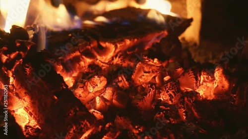 Burning firewoods on ember in the furnace
