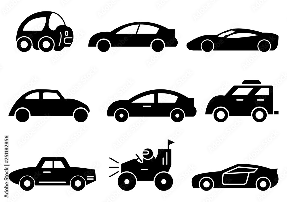 Obraz solid icons set,transportation,Black Car side view,vector illustrations