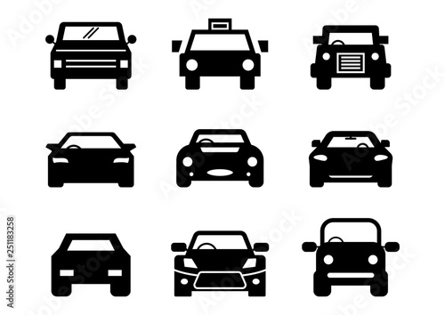 solid icons set,transportation,Black Car front,vector illustrations