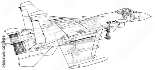 Jet fighter vector illustration. Military aircraft. Carrier-based aircraft. Modern supersonic fighter. Created illustration of 3d.