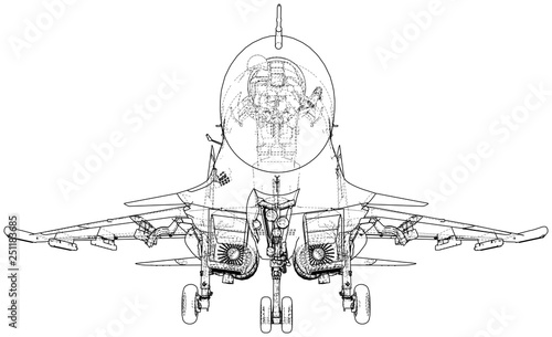 Fighter jet. Vector wireframe concept. Created illustration of 3d.