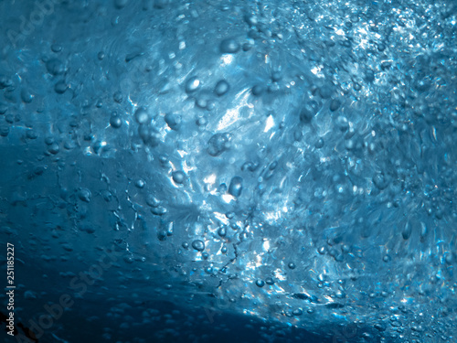 The rystallized ice.blue bubbles Ice close up.