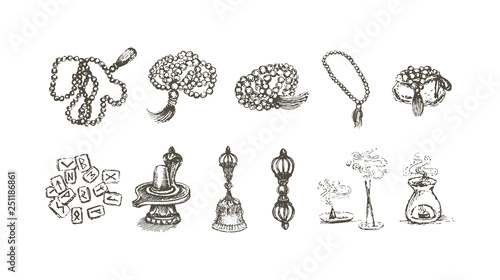 Vector illustration concept of Religion and esoteric items icon. Black on white background