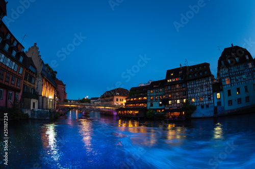 Ill river Embankment during sunset in Strasbourg