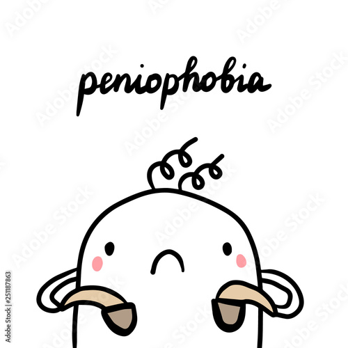 Peniophobia hand drawn illustration with cute marshmallow