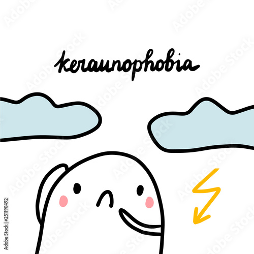 Keraunophobia hand drawn illustration with cute marshmallow