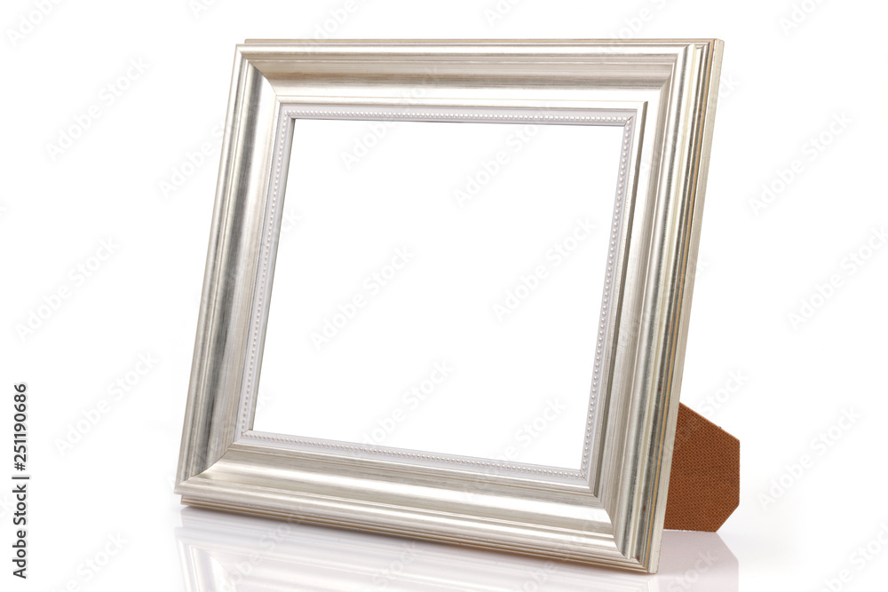 Fototapeta premium Silver Photo Frame ISOLATED on White Background with Shadow.