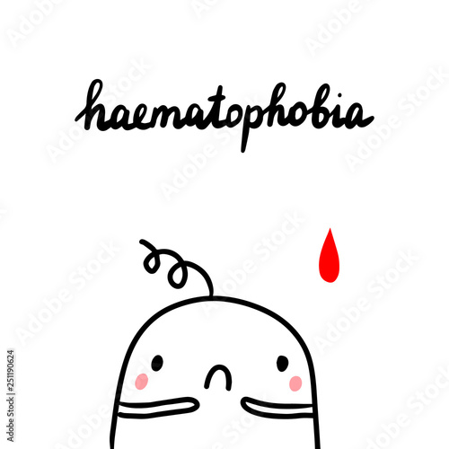 Haematophobia hand drawn illustration with cute marshmallow and blood