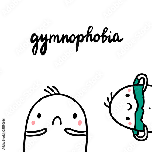 Gymnophobia hand drawn illustration with cute marshmallow