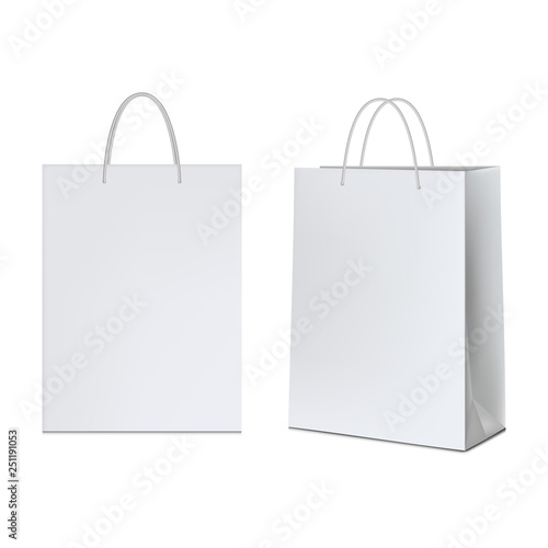 White paper bag, isolated on white background.