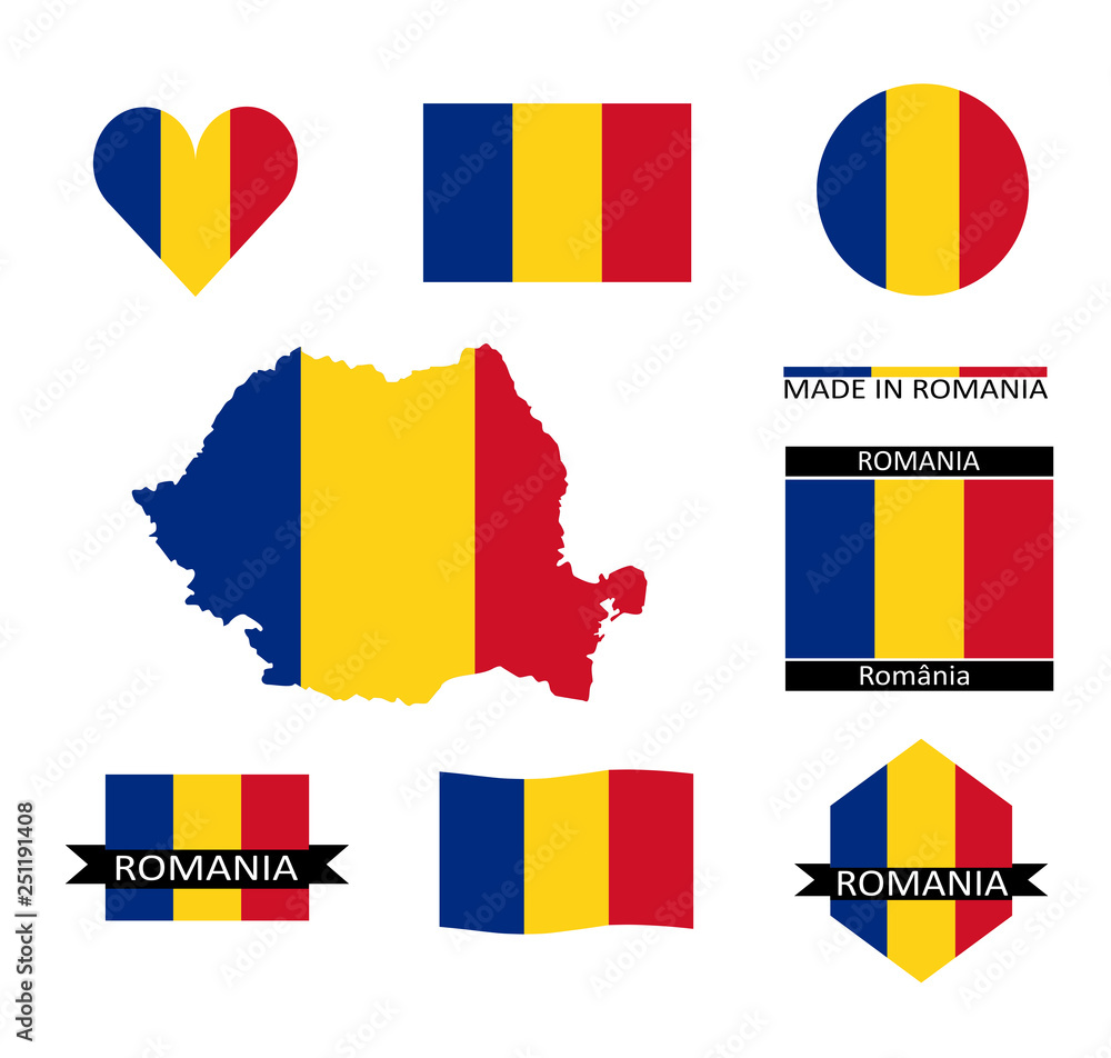 Fototapeta premium Drapeaux roumains et une carte