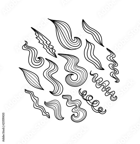Vector set of different hair locks. Wavy and straight hair.