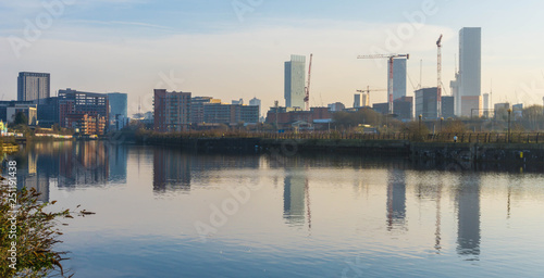 The Manchester skyline with the construction of new tall skyscraper apartments
