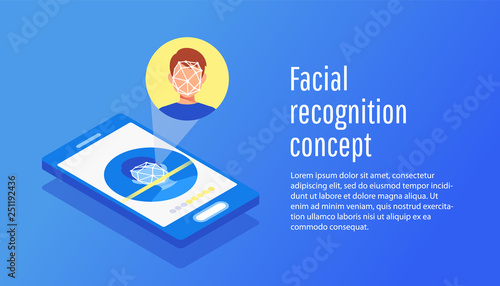 Face id Face identification of young man. 