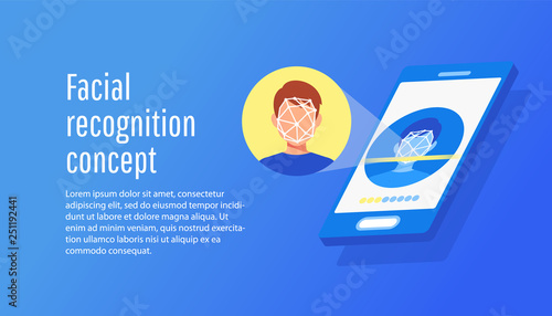 Face id Face identification of young man. 