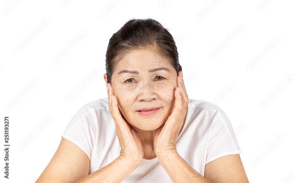 old asian woman in isolated studio head shot with beauty concept old asian woman in isolated studio head shot with beauty concept