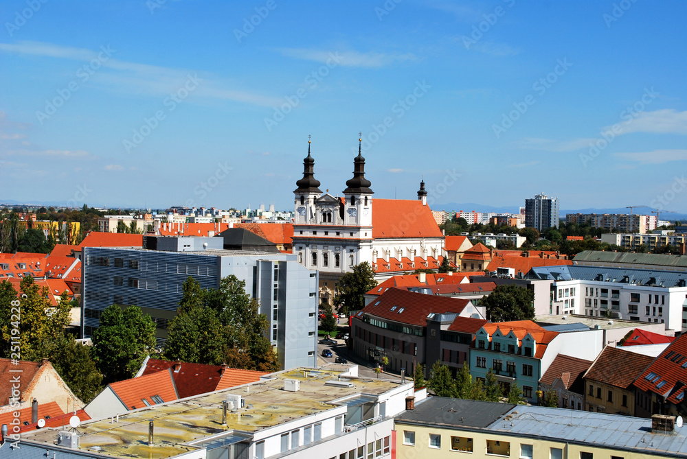 The panorama view of Trnava historical center with the St. John the Baptist Cathedral, Slovakia