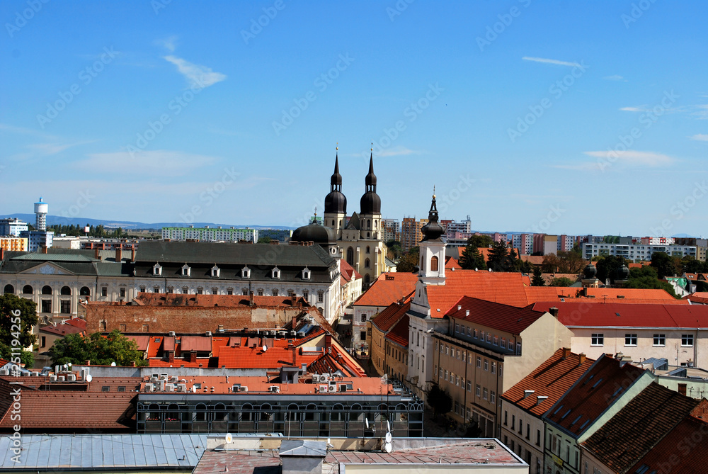 The panorama view of Trnava historical center with the Saint Nicolas church, Slovakia