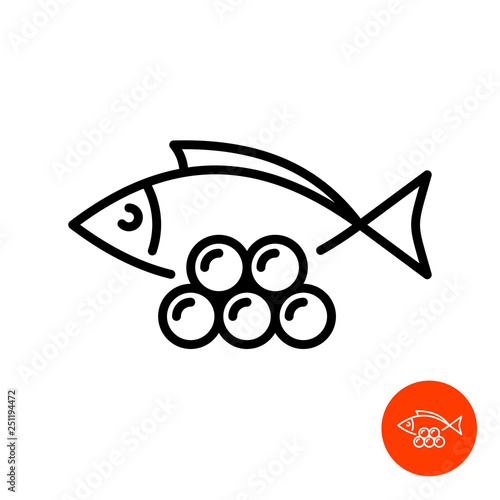 Simple fish silhouette with caviar line icon