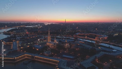 Aerial view of Petropavlovskaya krepost of SaintPetersburg. Winter sunset photo
