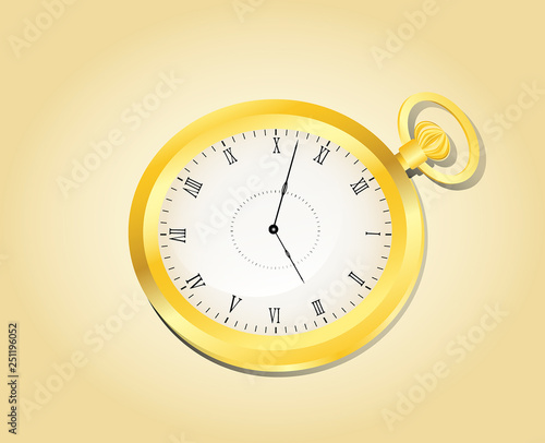 golden old fashioned watch on yellow background,