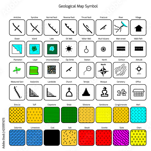 Geological map symbol and icon with lithology legend